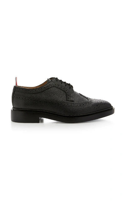 Shop Thom Browne Pebble-grain Leather Longwing Brogues In Black