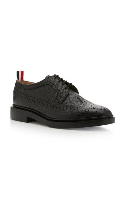 Shop Thom Browne Pebble-grain Leather Longwing Brogues In Black