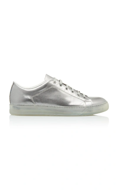 Shop Lanvin Metallic Leather Low-top Sneakers In Silver