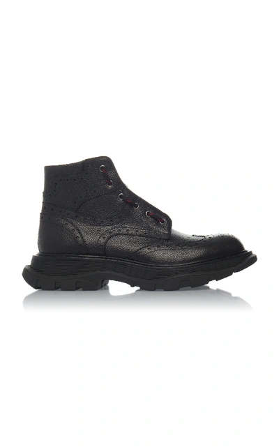 Shop Alexander Mcqueen Leather Brogue Boots In Black