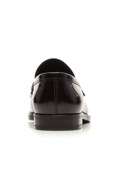 Shop Prada Leather Penny Loafers In Brown