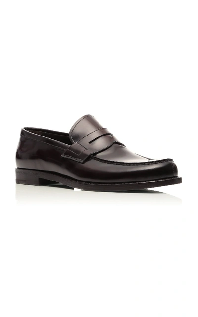 Shop Prada Leather Penny Loafers In Brown