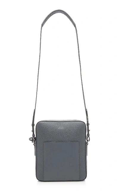 Shop Smythson Panama Leather Messenger Bag In Grey