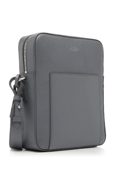 Shop Smythson Panama Leather Messenger Bag In Grey