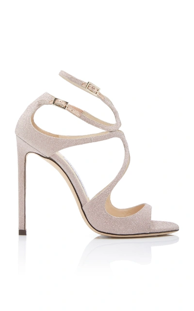 Shop Jimmy Choo Lang Asymmetric Glittered Leather Sandals In Pink