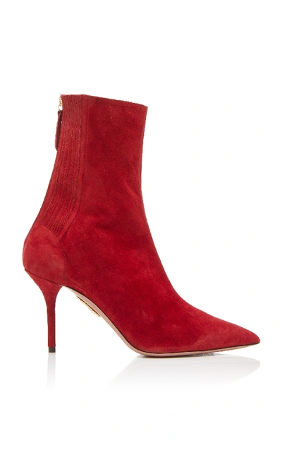 Shop Aquazzura Saint Honore Suede Ankle Boots In Red