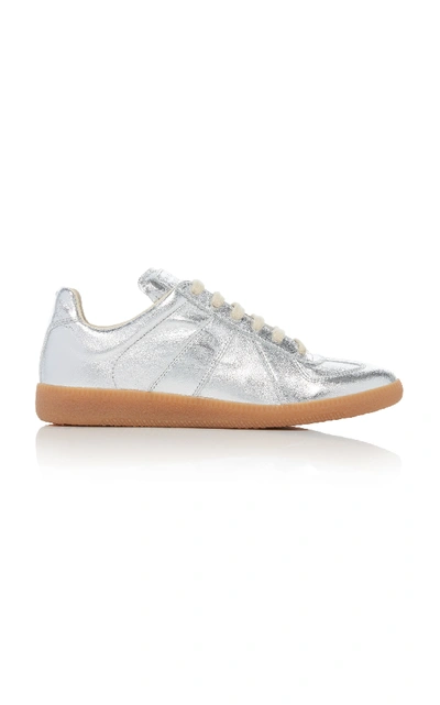 Shop Maison Margiela Replica Leather And Suede Sneakers In Silver