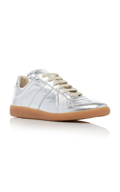 Shop Maison Margiela Replica Leather And Suede Sneakers In Silver