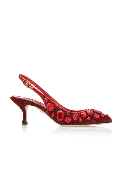 Shop Dolce & Gabbana Crystal-embellished Metallic Slingback Pumps In Red
