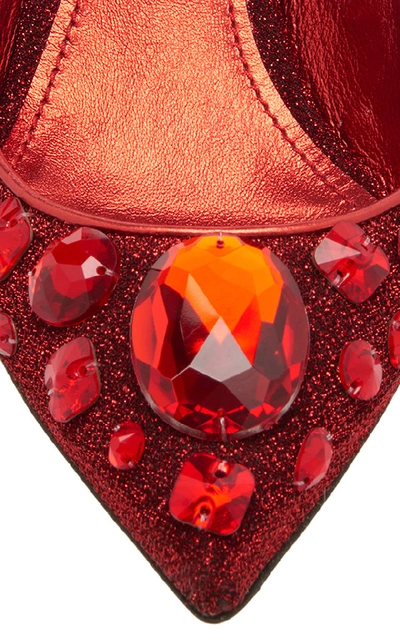 Shop Dolce & Gabbana Crystal-embellished Metallic Slingback Pumps In Red