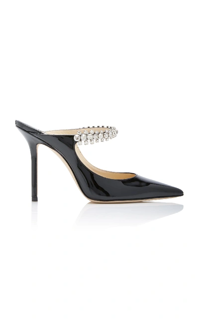 Shop Jimmy Choo Crystal-embellished Patent-leather Mules In Black