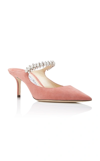 Shop Jimmy Choo Crystal-embellished Suede Mules In Pink