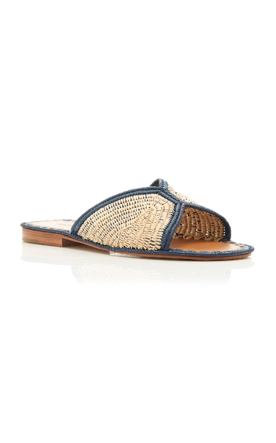 Shop Carrie Forbes Salon Miste Raffia Slides In Navy