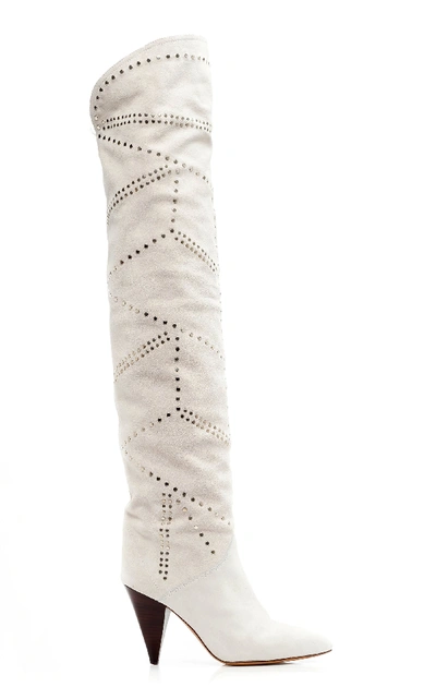 Shop Isabel Marant Ladra Leather Over-the-knee Boots In White
