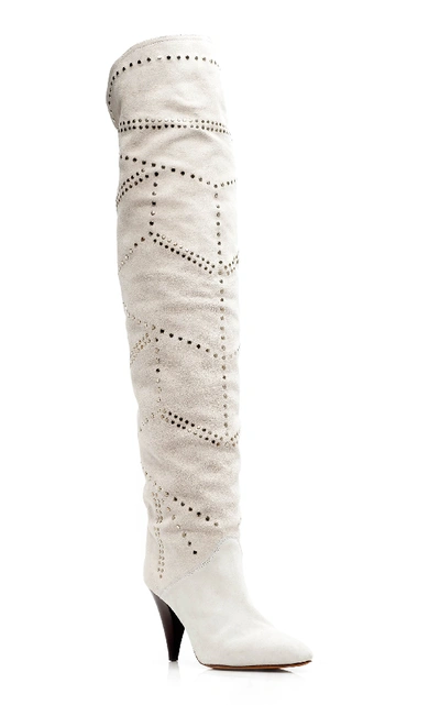 Shop Isabel Marant Ladra Leather Over-the-knee Boots In White