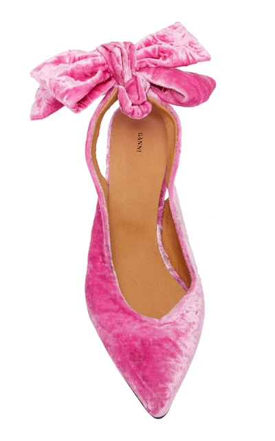 Shop Ganni Bow-detailed Velvet Slingback Pumps In Pink