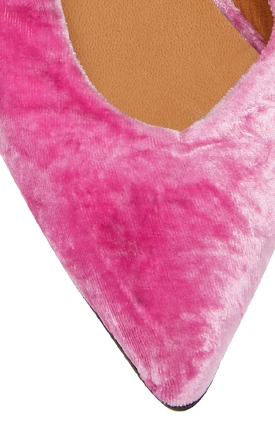 Shop Ganni Bow-detailed Velvet Slingback Pumps In Pink