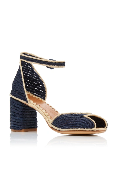 Shop Carrie Forbes Laila Raffia Sandals In Navy