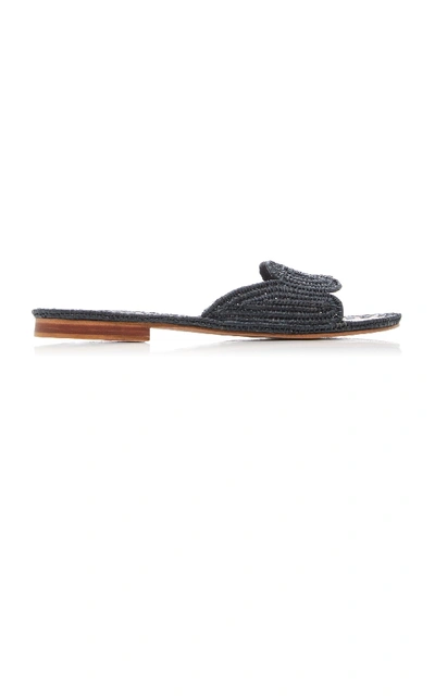 Shop Carrie Forbes Naima Raffia Slides In Black