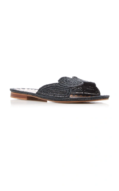 Shop Carrie Forbes Naima Raffia Slides In Black