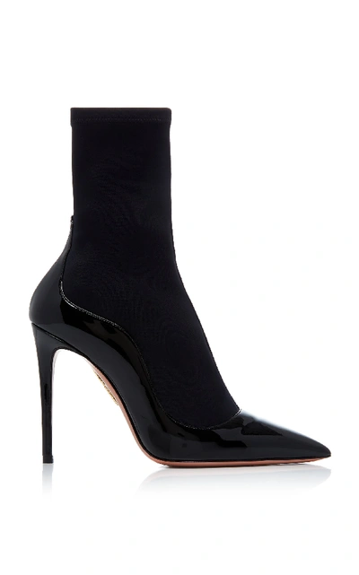 Shop Aquazzura Zen Stretch-knit And Patent-leather Ankle Boots In Black