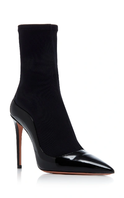 Shop Aquazzura Zen Stretch-knit And Patent-leather Ankle Boots In Black