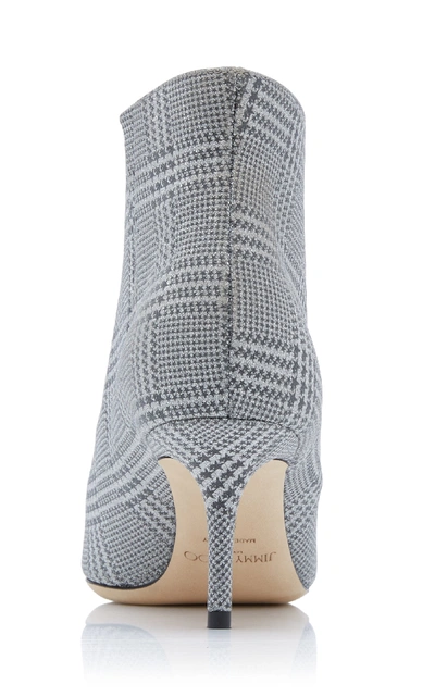 Shop Jimmy Choo Marinda Glittered Plaid Leather Ankle Boots In Silver