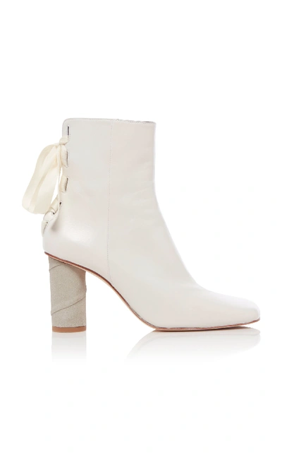 Shop Loewe Bow-embellished Leather Ankle Boots In White