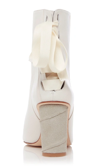 Shop Loewe Bow-embellished Leather Ankle Boots In White