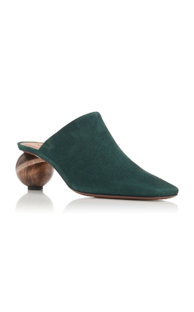 Shop Neous Calanthe Round Heel Suede Mules In Green
