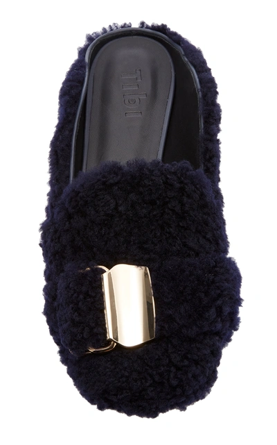 Tibi Colin Shearling Mules In Navy