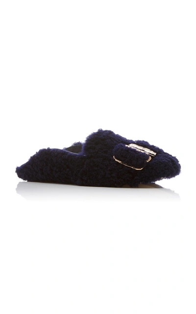 Tibi Colin Shearling Mules In Navy