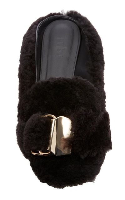 Tibi Colin Shearling Mules In Black