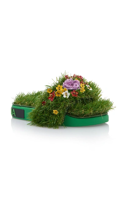 Shop Dolce & Gabbana Floral Embellished Slides In Green