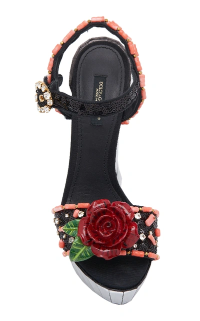 Shop Dolce & Gabbana Floral Embellished Canvas Platform Sandals In Black
