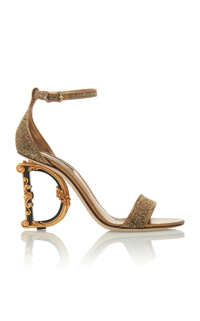Shop Dolce & Gabbana Logo Heel Lurex Sandals In Gold