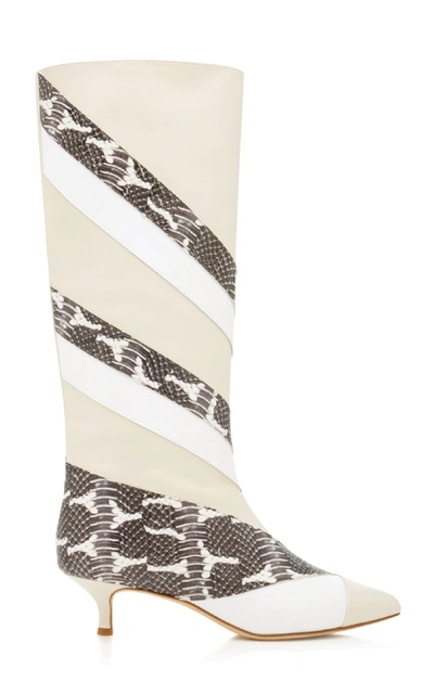 Shop Tibi Hart Paneled Snake-effect Leather Boots In Neutral