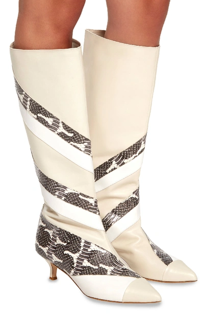 Shop Tibi Hart Paneled Snake-effect Leather Boots In Neutral
