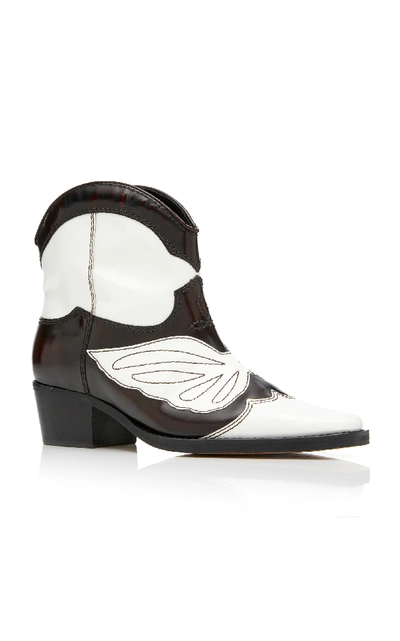 Shop Ganni Low Texas Leather Ankle Boots In Black/white