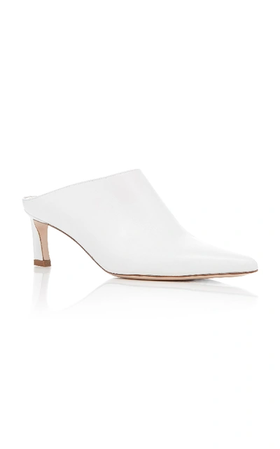 Shop Stuart Weitzman Mira Leather Pointed-toe Mules In White