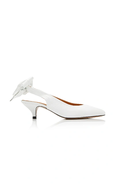 Shop Ganni Bow-detailed Leather Slingback Pumps In White