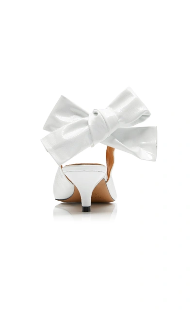 Shop Ganni Bow-detailed Leather Slingback Pumps In White