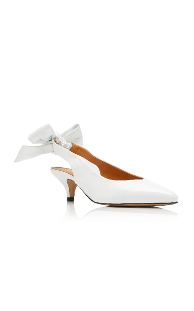 Shop Ganni Bow-detailed Leather Slingback Pumps In White