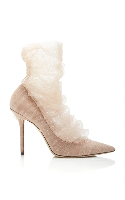 Shop Jimmy Choo Lavish Tulle-paneled Suede Pumps In Neutral