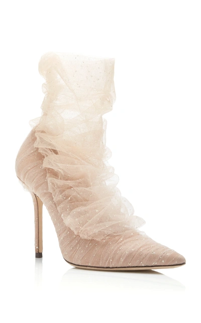Shop Jimmy Choo Lavish Tulle-paneled Suede Pumps In Neutral