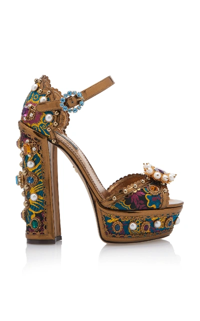 Shop Dolce & Gabbana Jewel-embellished Metallic Leather Platform Sandals In Multi
