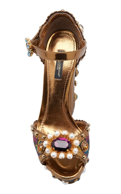 Shop Dolce & Gabbana Jewel-embellished Metallic Leather Platform Sandals In Multi