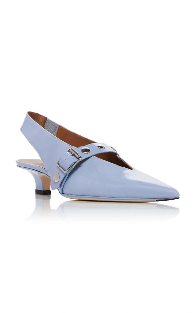 Shop Victoria Beckham Punky Studded Buckled Patent-leather Pumps In Blue