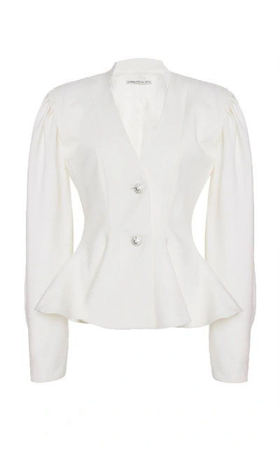 Shop Alessandra Rich Wool Peplum Jacket In White