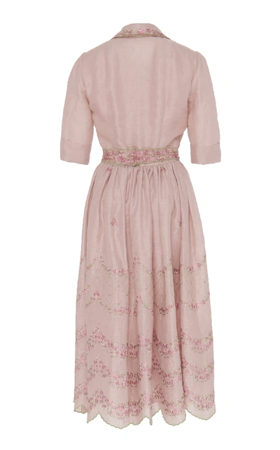 Shop Luisa Beccaria Embroidered Broadcloth Shirt Dress In Pink